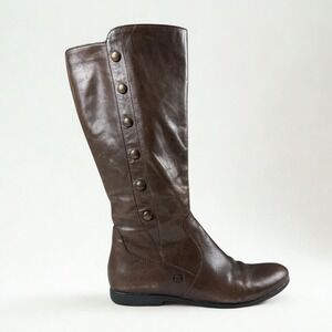 Born Martika Leather Riding Boots Womens 8 Brown Knee High Studded Detail